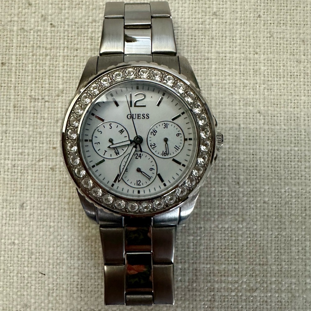 Guess Women's Silver Watch with Crystal Accents